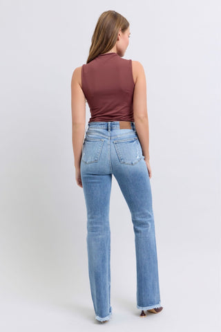 Judy Blue Full Size Raw Hem High Rise Bootcut Jeans - A Roese Boutique