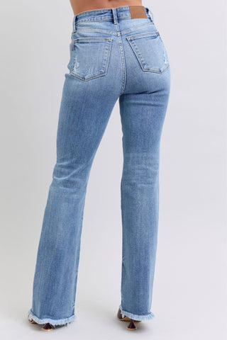 Judy Blue Full Size Raw Hem High Rise Bootcut Jeans - A Roese Boutique