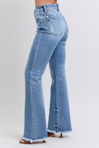 Judy Blue Full Size Raw Hem High Rise Bootcut Jeans - A Roese Boutique