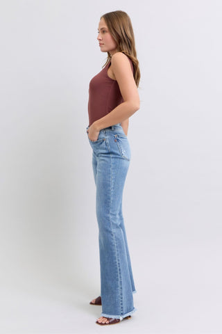 Judy Blue Full Size Raw Hem High Rise Bootcut Jeans - A Roese Boutique