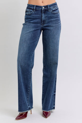 Judy Blue Full Size Raw Hem Mid Rise Jeans - A Roese Boutique