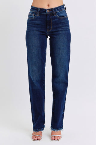 Judy Blue Full Size Raw Hem Straight Leg Jeans - A Roese Boutique