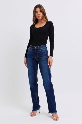 Judy Blue Full Size Raw Hem Straight Leg Jeans - A Roese Boutique