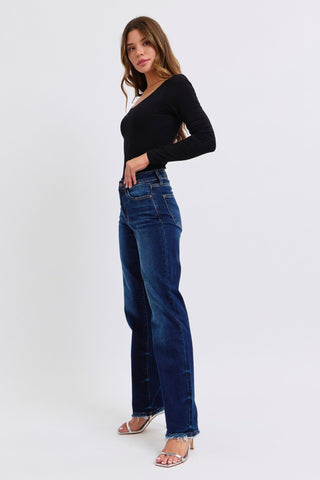 Judy Blue Full Size Raw Hem Straight Leg Jeans - A Roese Boutique