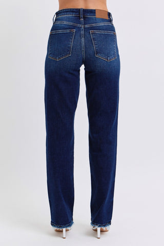 Judy Blue Full Size Raw Hem Straight Leg Jeans - A Roese Boutique