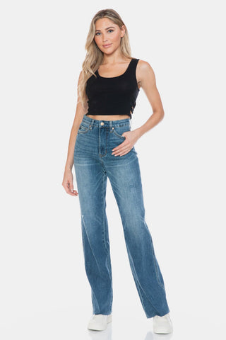 Judy Blue Full Size Tummy Control Cut Raw Hem Straight Jeans - A Roese Boutique