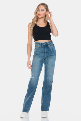 Judy Blue Full Size Tummy Control Cut Raw Hem Straight Jeans - A Roese Boutique