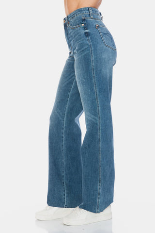 Judy Blue Full Size Tummy Control Cut Raw Hem Straight Jeans - A Roese Boutique