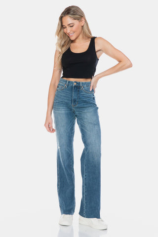 Judy Blue Full Size Tummy Control Cut Raw Hem Straight Jeans - A Roese Boutique