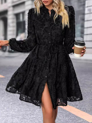 Lace Button Down Long Sleeve Mini Dress - A Roese Boutique