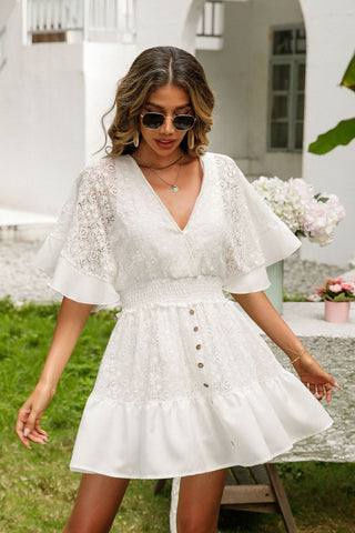 Lace Cutout Surplice Half Sleeve Dress - A Roese Boutique