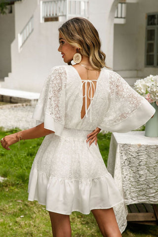 Lace Cutout Surplice Half Sleeve Dress - A Roese Boutique