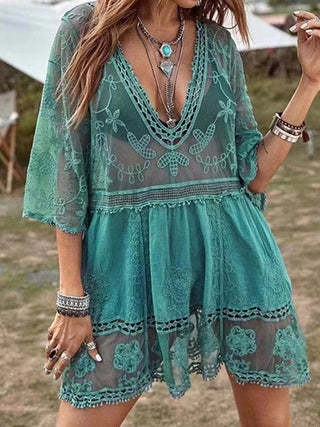 Lace Detail Plunge Cover-Up Dress - A Roese Boutique