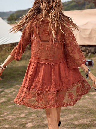 Lace Detail Plunge Cover-Up Dress - A Roese Boutique