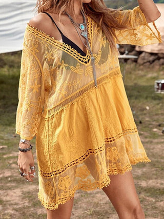 Lace Detail Plunge Cover-Up Dress - A Roese Boutique