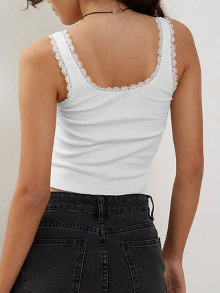 Lace Detail Square Neck Tank - A Roese Boutique