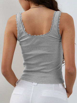 Lace Detail Square Neck Tank - A Roese Boutique