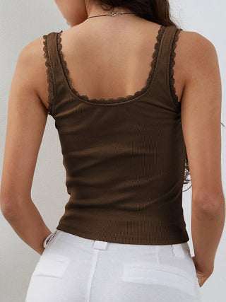 Lace Detail Square Neck Tank - A Roese Boutique