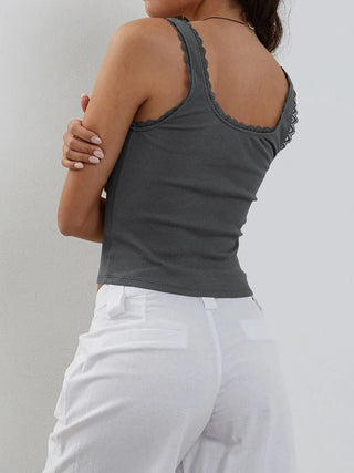 Lace Detail Square Neck Tank - A Roese Boutique