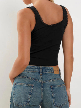 Lace Detail Square Neck Tank - A Roese Boutique