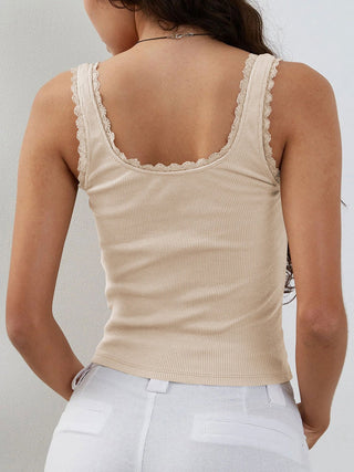 Lace Detail Square Neck Tank - A Roese Boutique