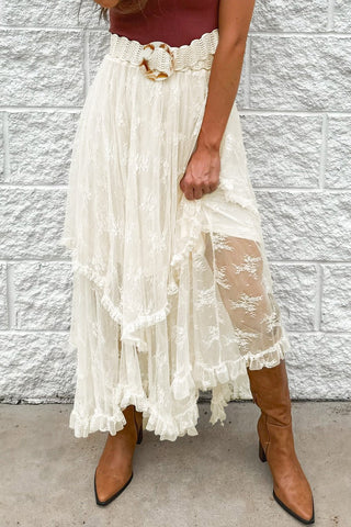 Lace Tiered Midi Skirt - A Roese Boutique