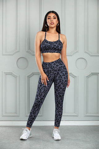 Leopard Cutout Sports Bra and Leggings Set - A Roese Boutique