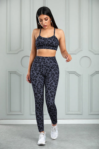 Leopard Cutout Sports Bra and Leggings Set - A Roese Boutique