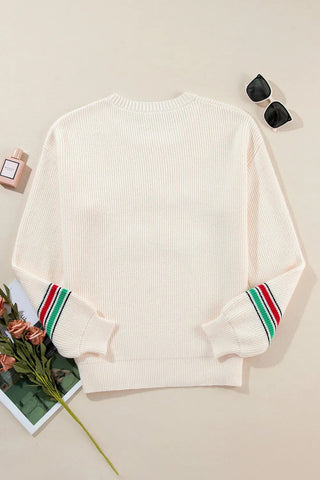 Letter Round Neck Long Sleeve Sweater - A Roese Boutique