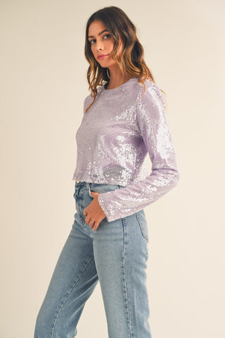 Lilac Sequin Crop with Padded Shoulders by MABLE - A Roese Boutique