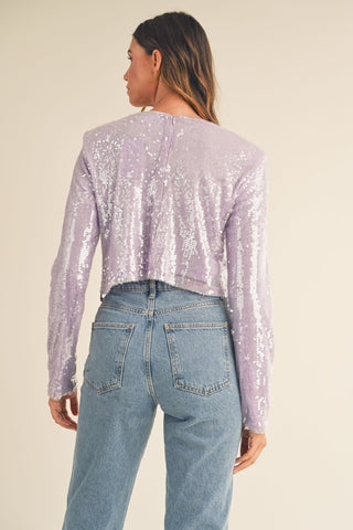 MABLE Shoulder Padded Sequin Crop Top - A Roese Boutique