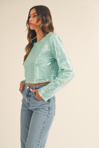 MABLE Shoulder Padded Sequin Crop Top - A Roese Boutique