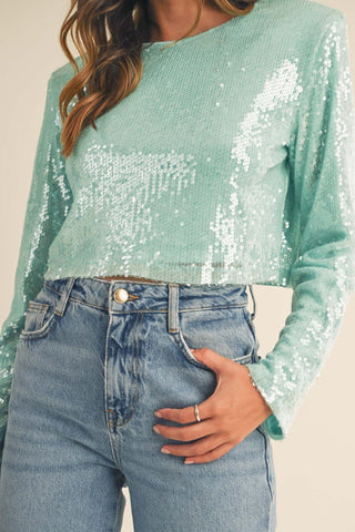 MABLE Shoulder Padded Sequin Crop Top - A Roese Boutique