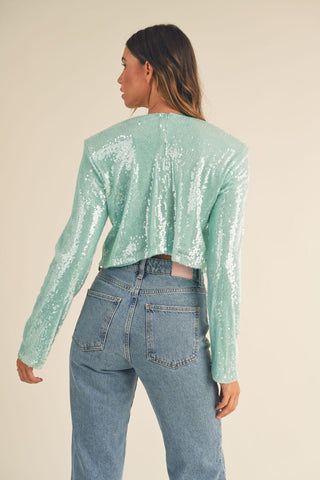 MABLE Shoulder Padded Sequin Crop Top - A Roese Boutique