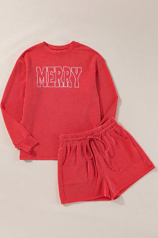 MERRY Round Neck Long Sleeve Top and Shorts Lounge Set - A Roese Boutique