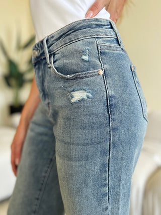 Mid Rise Distressed Straight Jeans by Judy Blue - A Roese Boutique