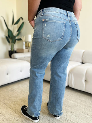 Mid Rise Distressed Straight Jeans by Judy Blue - A Roese Boutique