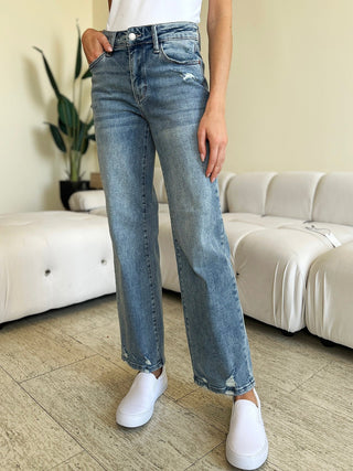 Mid Rise Distressed Straight Jeans by Judy Blue - A Roese Boutique