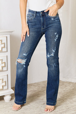 Mid Rise Hand Sand & Destroy Bootcut Jeans by Judy Blue - A Roese Boutique