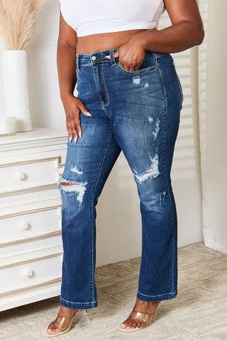 Mid Rise Hand Sand & Destroy Bootcut Jeans by Judy Blue - A Roese Boutique