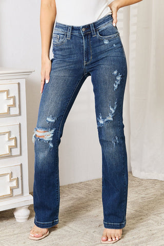 Mid Rise Hand Sand & Destroy Bootcut Jeans by Judy Blue - A Roese Boutique