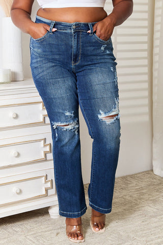 Mid Rise Hand Sand & Destroy Bootcut Jeans by Judy Blue - A Roese Boutique