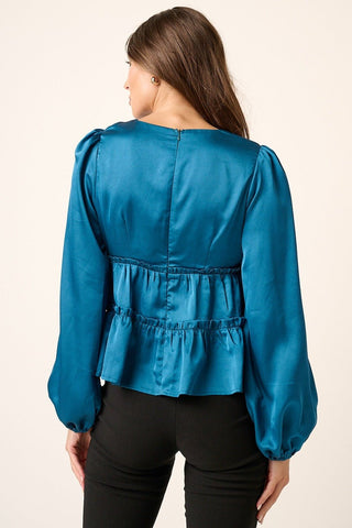 Mittoshop Satin V Neck Ruffled Tier Blouse - A Roese Boutique