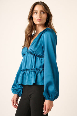 Mittoshop Satin V Neck Ruffled Tier Blouse - A Roese Boutique