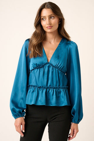 Mittoshop Satin V Neck Ruffled Tier Blouse - A Roese Boutique