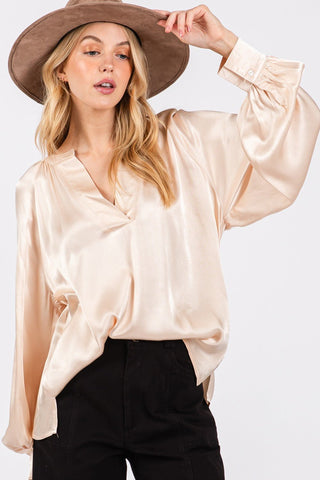 Notched Long Sleeve Blouse by SAGE + FIG - A Roese Boutique