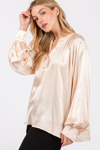 Notched Long Sleeve Blouse by SAGE + FIG - A Roese Boutique