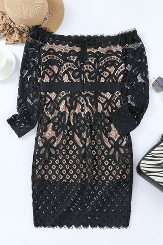 Off-Shoulder Long Sleeve Lace Dress - A Roese Boutique