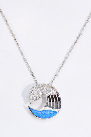 Opal and Zircon Wave Pendant Necklace - A Roese Boutique