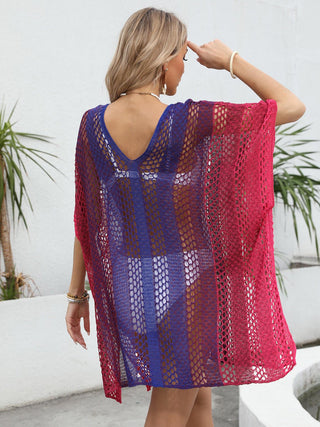 Openwork Contrast V-Neck Cover-Up - A Roese Boutique